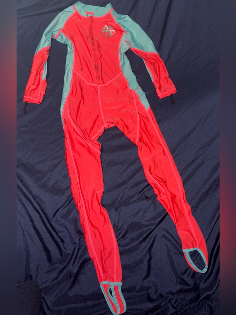 Front Zip One- Piece Wet Suite Salmon & Teal